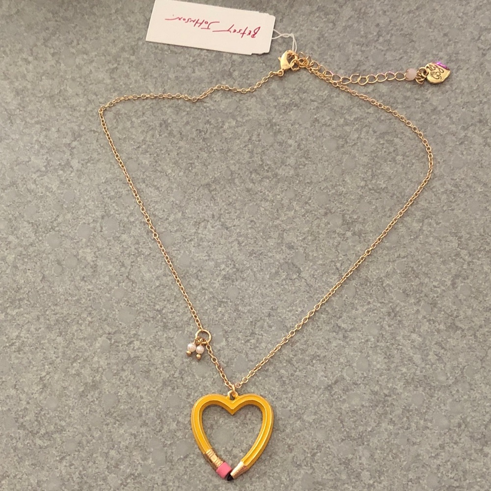 Betsey Johnson Best in Class Yellow Enamel Heart Shaped Pencil Necklace NWT - Picture 9 of 11
